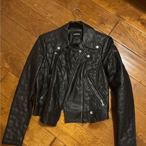 Express Women's Black Star ⭐️ Quilted Leather Jacket